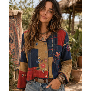Vintage Koret City Blues Petites Patchwork Denim Cardigan Jacket Size L